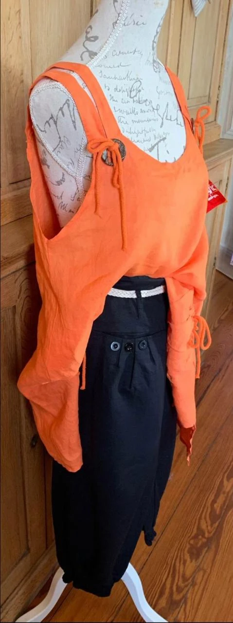 🍊 Bohemian coral & black sleeveless set + white woven leather belt - M/L – photo 2
